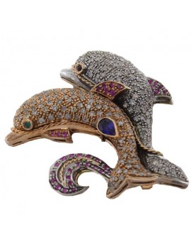 Dolphins in Love Brooch